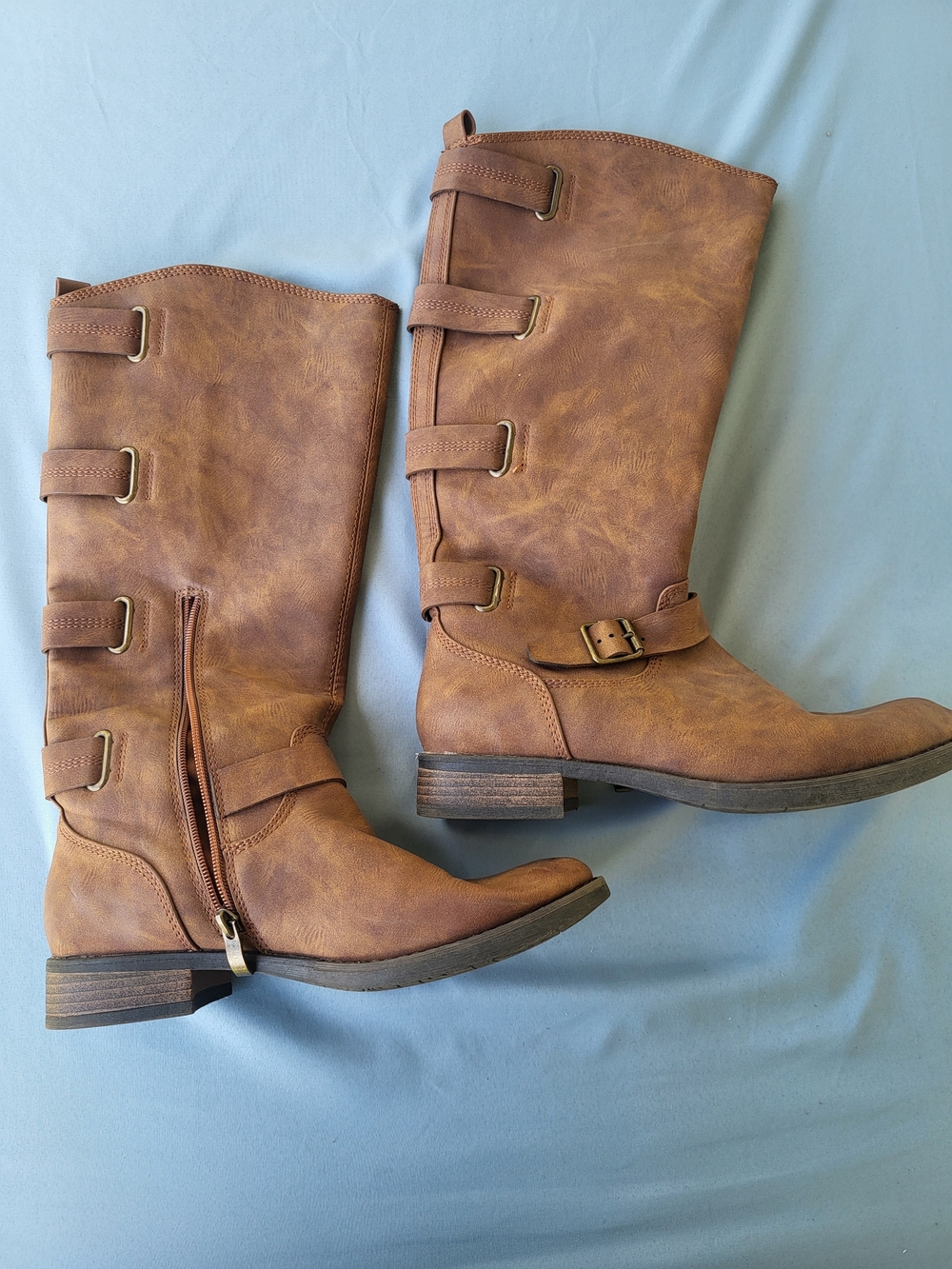 Limelight Brown Lace-Up Mid-Calf Buckle Boots
